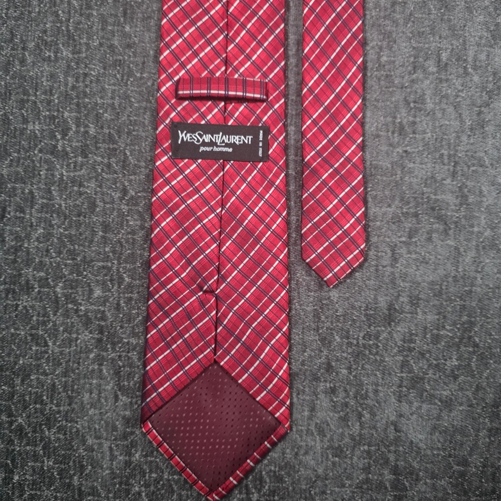 Yves Saint Laurent Pour Homme Silk Tie Red Plaid Check Italy Mens Necktie Italy